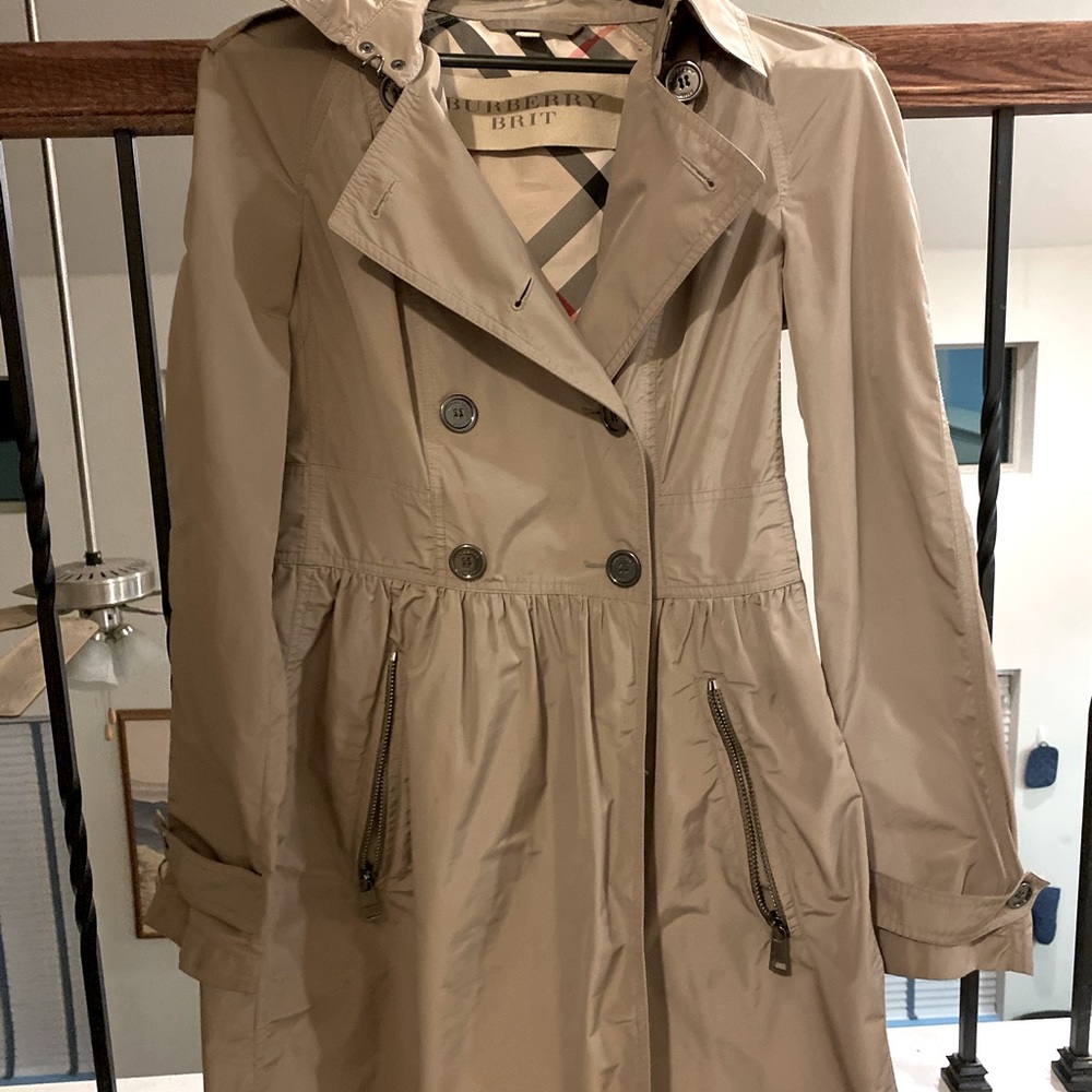 Burberry Brit Khaki Tan Trench Coat with Gathered Waist
